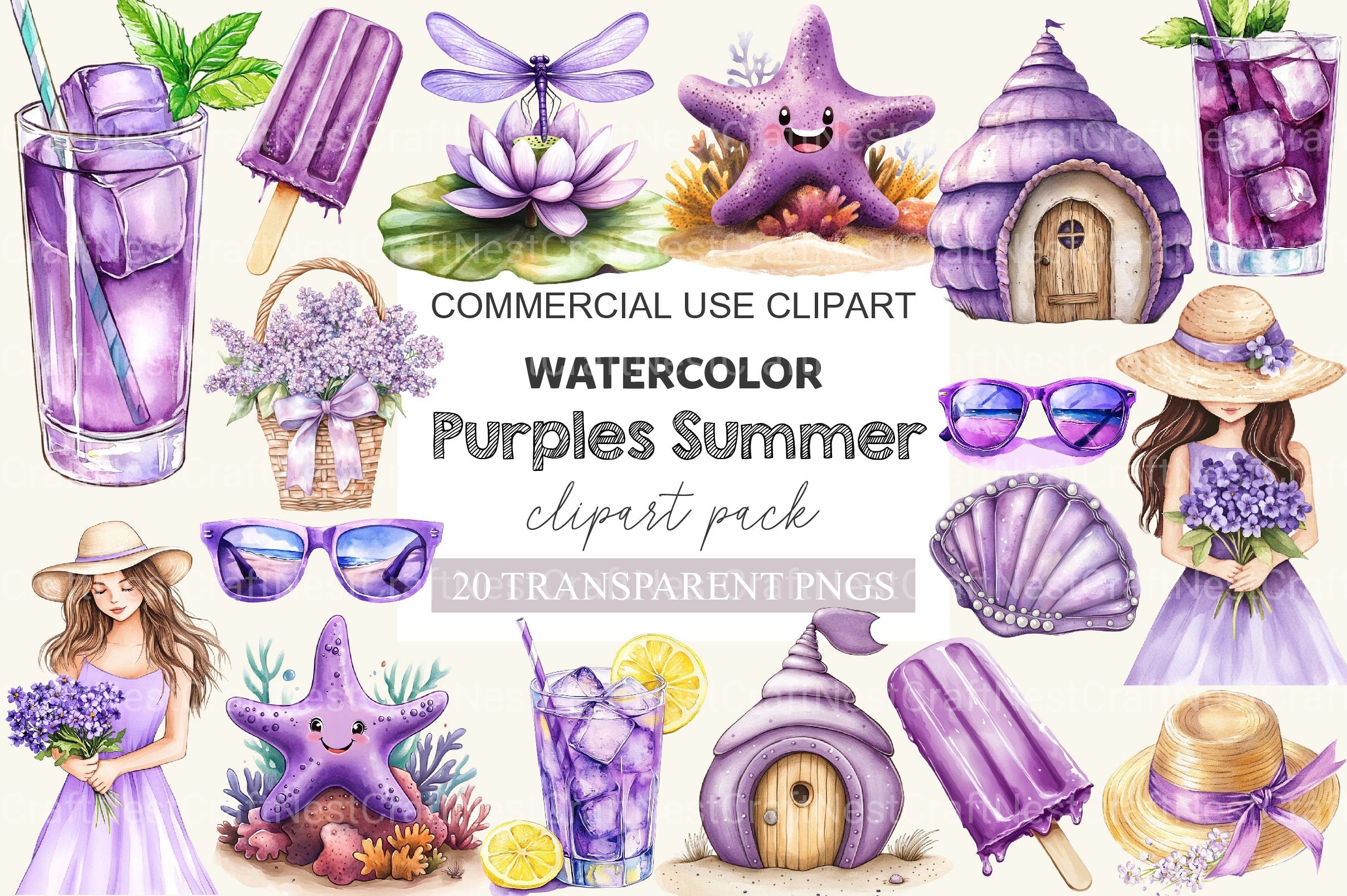 Purple Summer Clipart Bundle 2