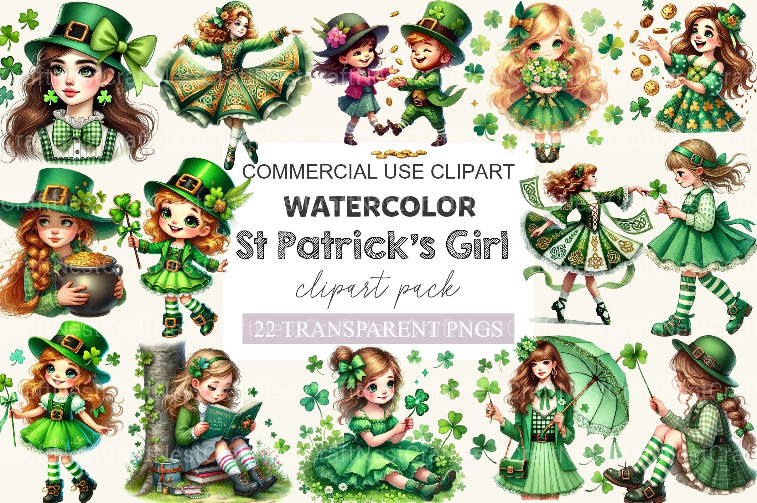 St Patrick's Girl Clipart Bundle