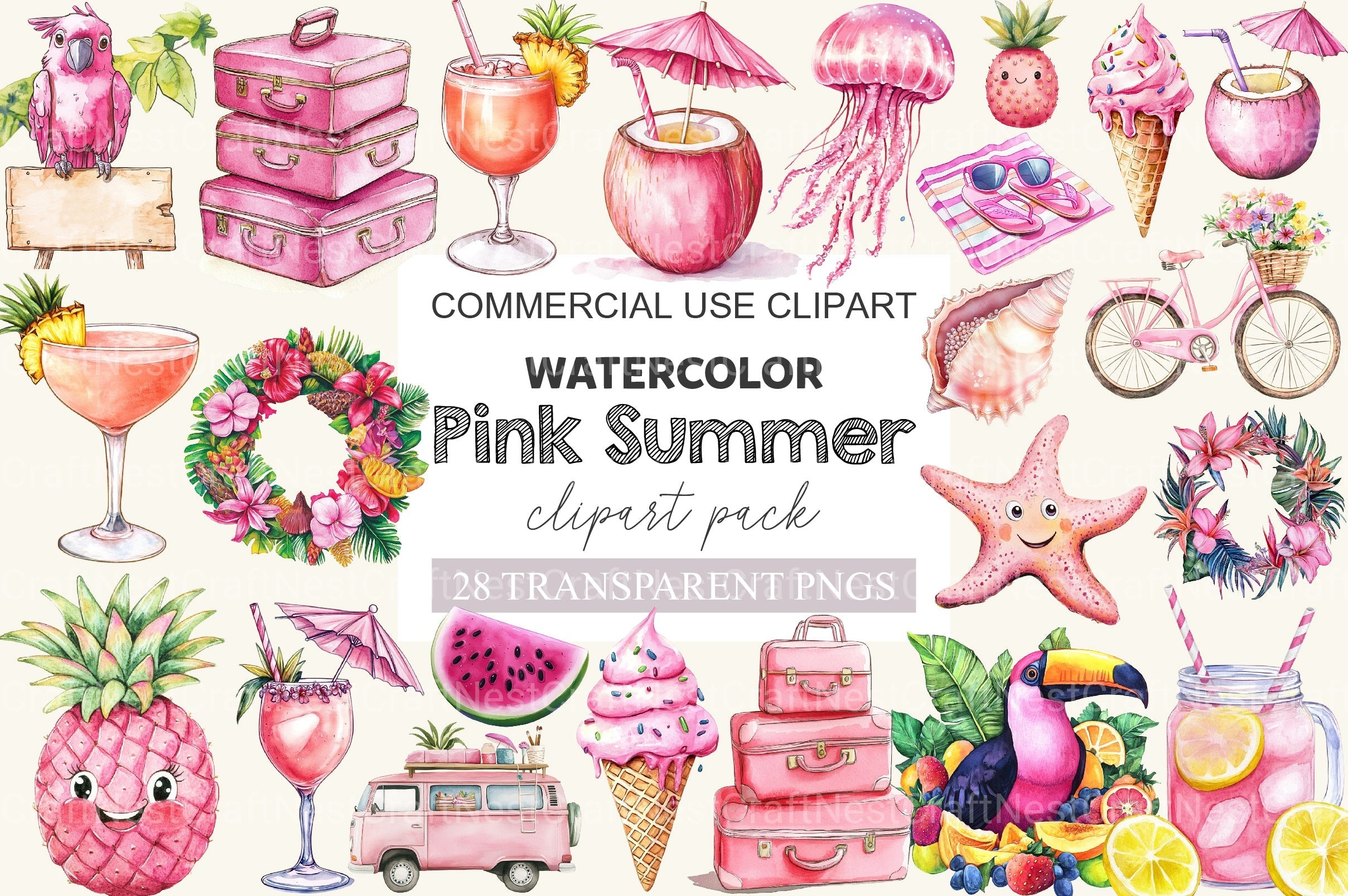Pink Summer Clipart Bundle 2