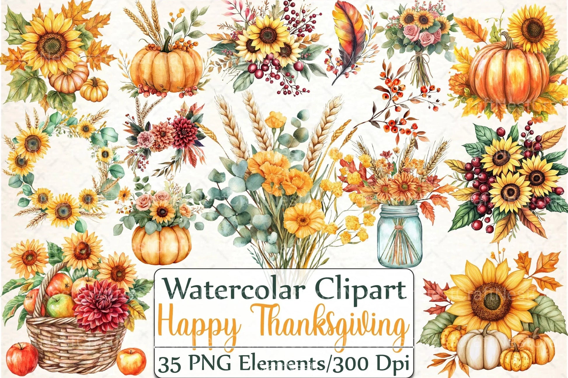 Happy Thanksgiving Floral Clipart Bundle - CraftNest - Digital Crafting and Art