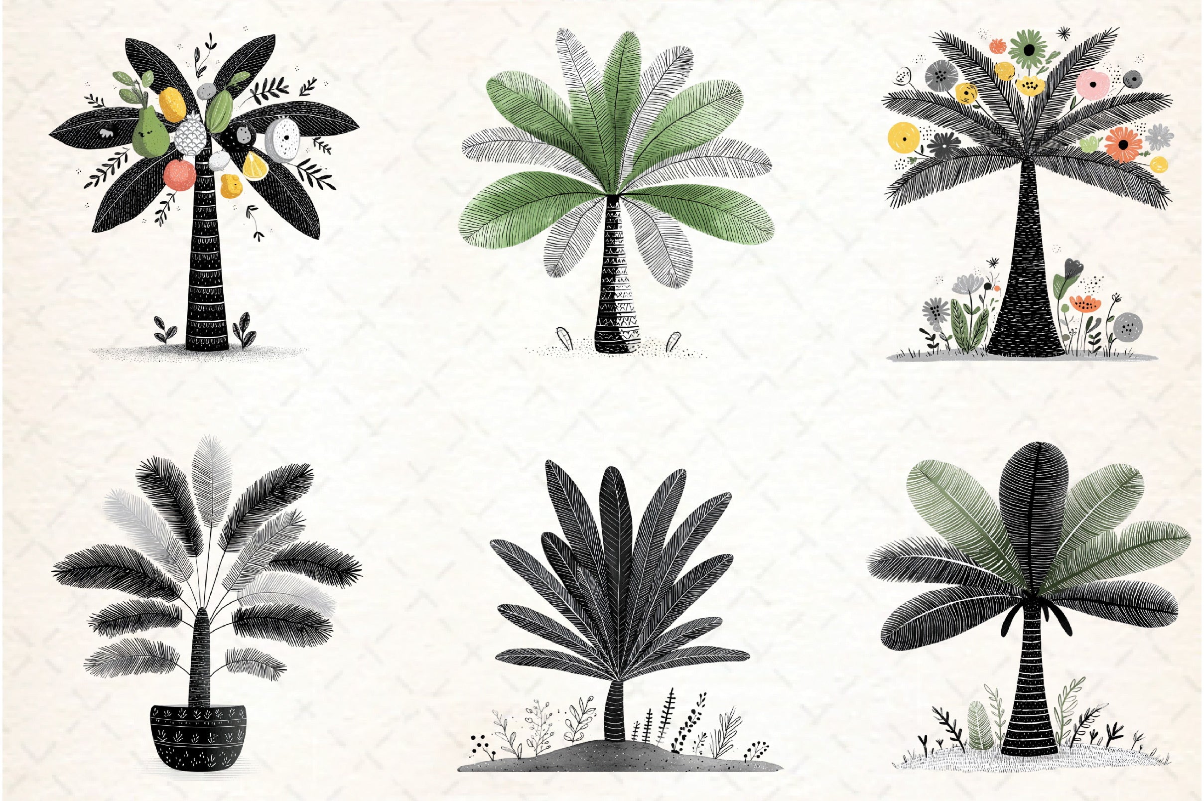 Tropical Palm Trees Clipart Bundle