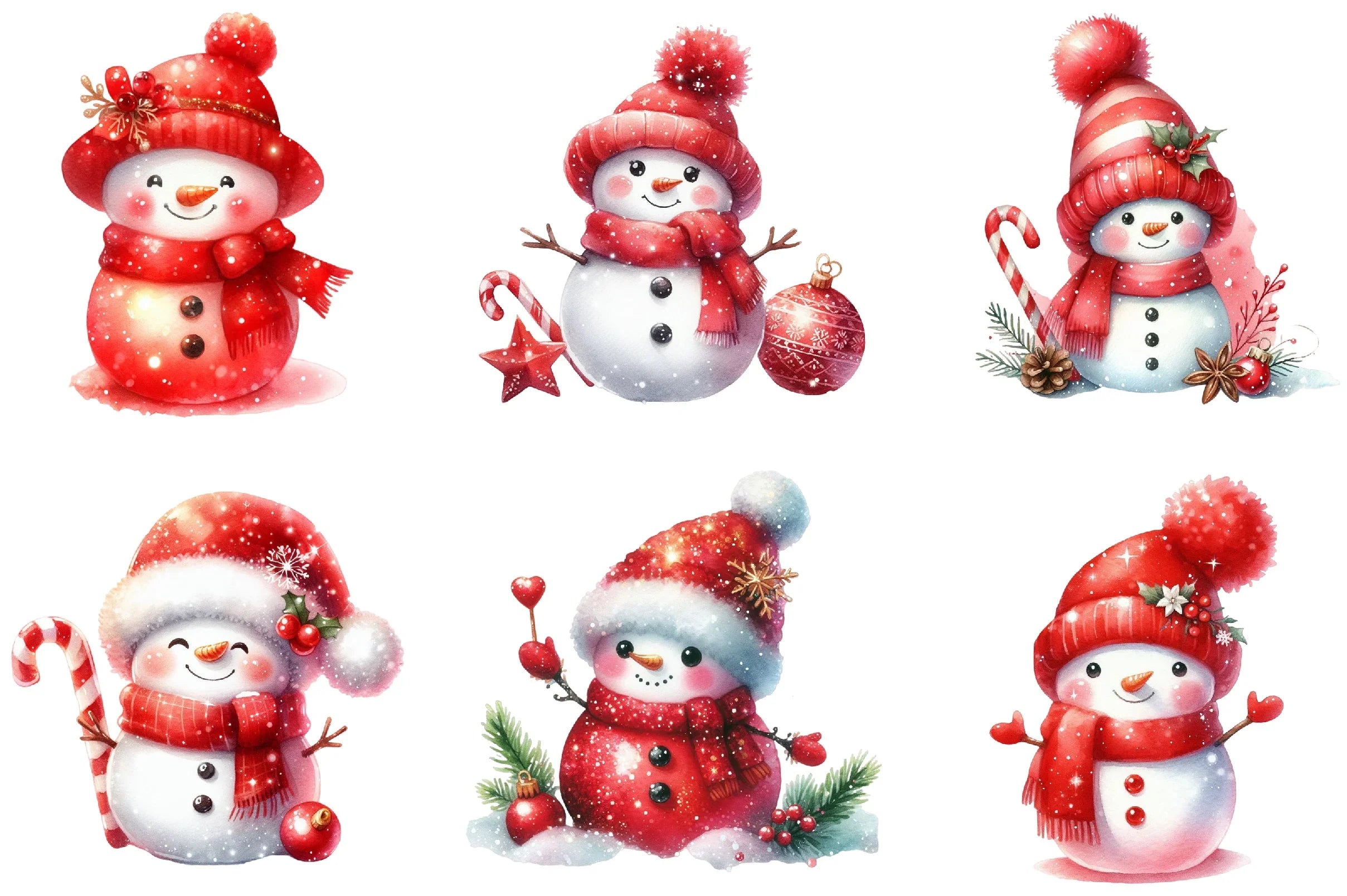Red Cute Snowman Clipart Bundle - CraftNest - Digital Crafting and Art