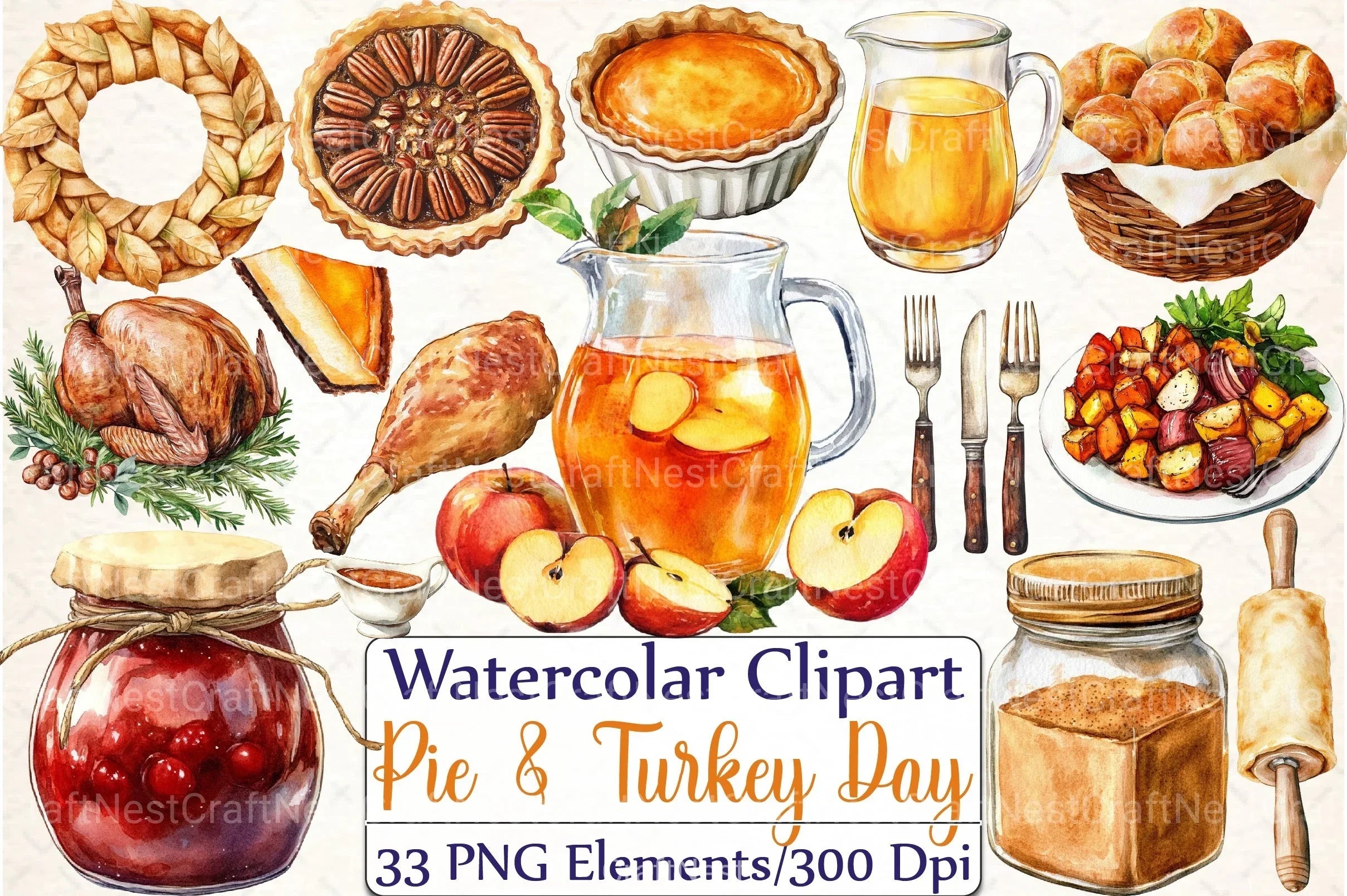 Pumpkin Pie & Turkey Day Clipart Bundle - CraftNest - Digital Crafting and Art
