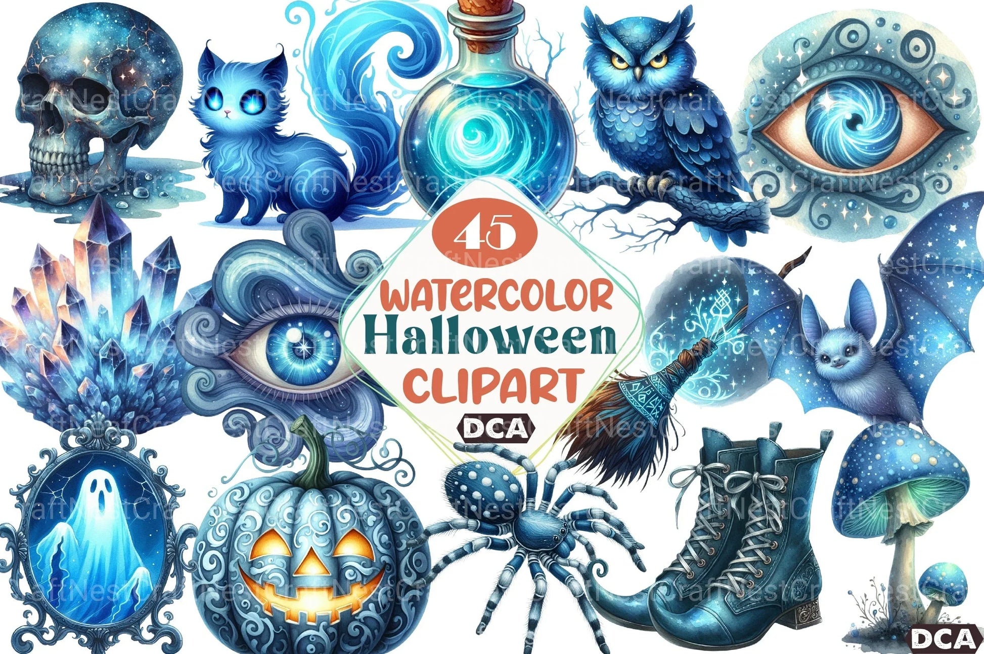 Blue Halloween Clipart Bundle 4 - CraftNest - Digital Crafting and Art