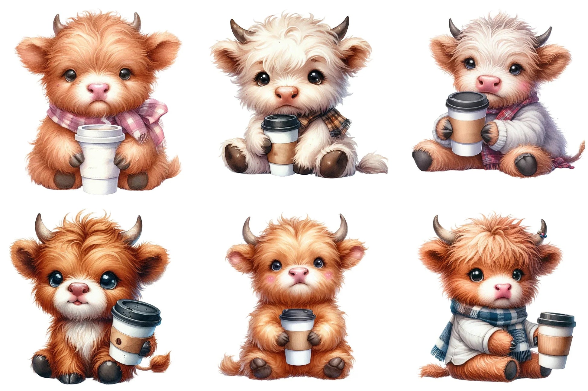 Funny Highland Cow Coffee Clipart Bundle - CraftNest - Digital Crafting and Art