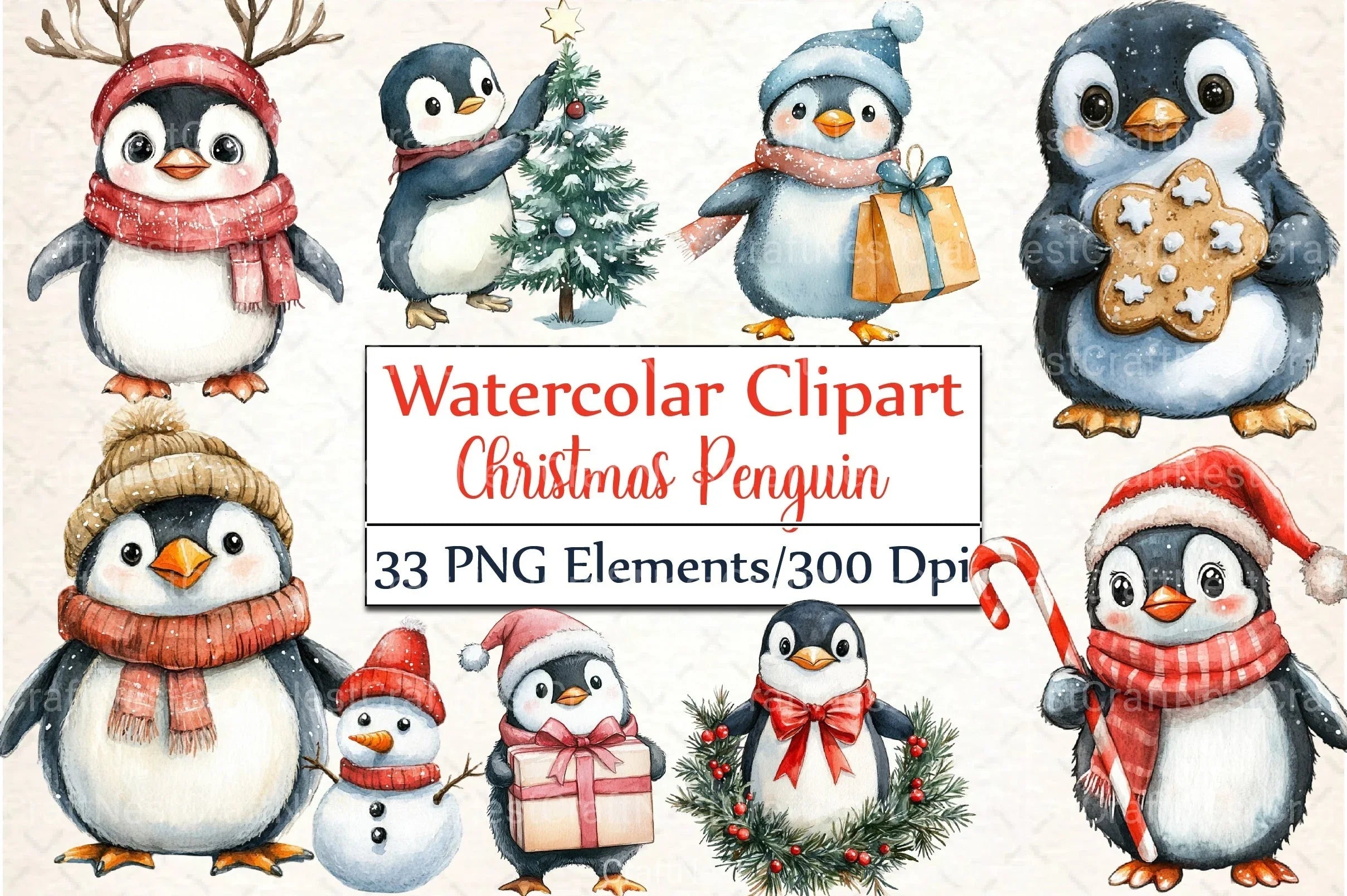 Winter Penguin Christmas Clipart Bundle 4 - CraftNest - Digital Crafting and Art