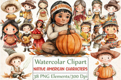 Pilgrim and Native American Characters Clipart Bundle - CraftNest - Digital Crafting and Art