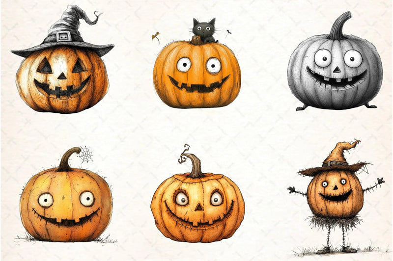 Quirky Halloween Pumpkin Clipart Bundle - CraftNest - Digital Crafting and Art
