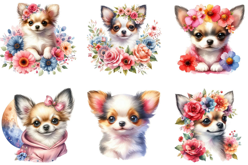 Floral Chihuahua Clipart Bundle - CraftNest - Digital Crafting and Art
