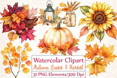 Autumn Leaves & Harvest Clipart Bundle - CraftNest - Digital Crafting and Art