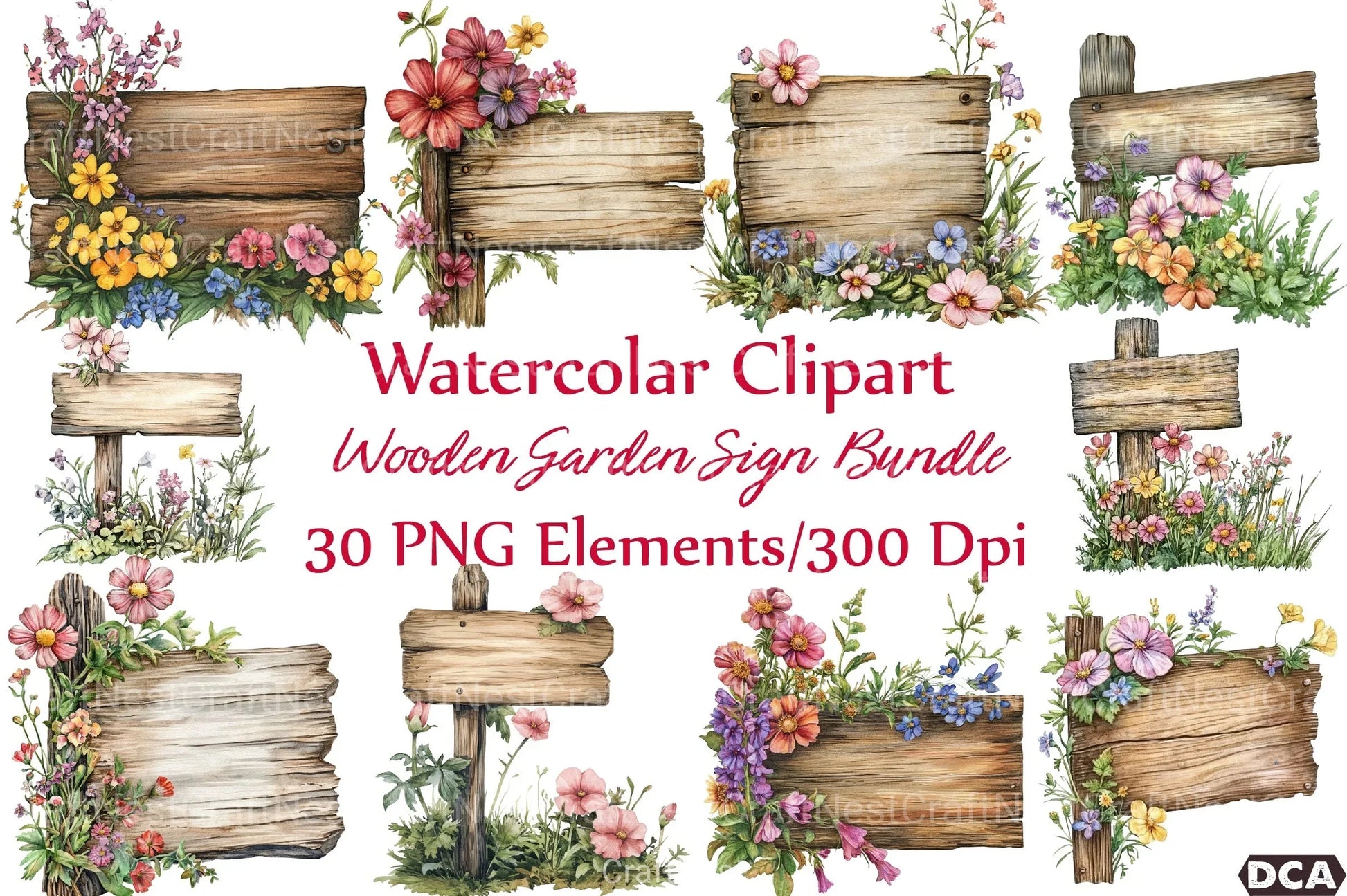 Wooden Garden Sign Clipart Bundle - CraftNest - Digital Crafting and Art