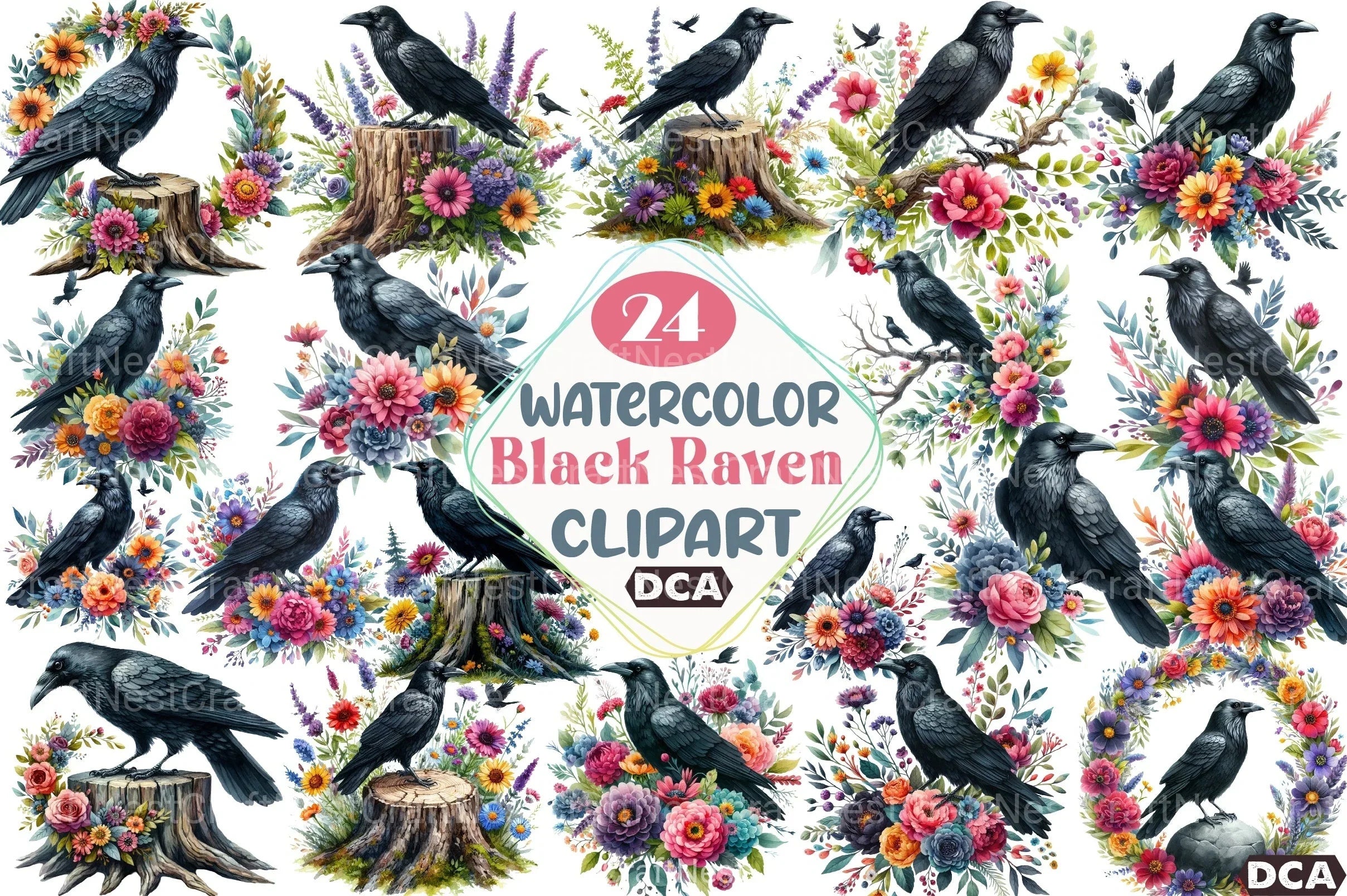Black Raven Clipart Bundle - CraftNest - Digital Crafting and Art