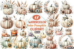 Boho Floral Pumpkin Clipart Collection Bundle - CraftNest - Digital Crafting and Art