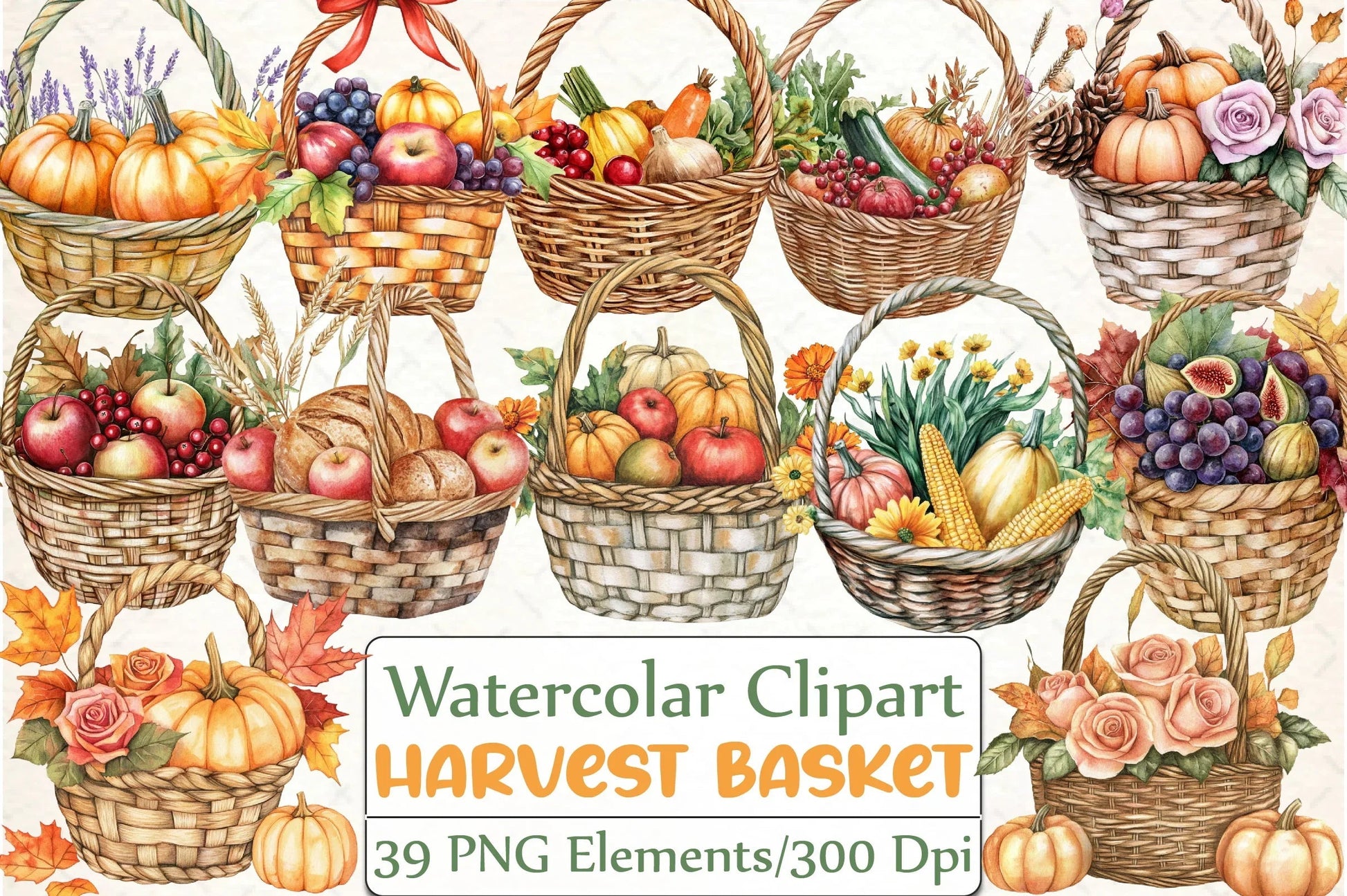 Harvest Basket Thanksgiving Clipart Bundle - CraftNest - Digital Crafting and Art
