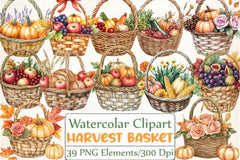 Harvest Basket Thanksgiving Clipart Bundle - CraftNest - Digital Crafting and Art
