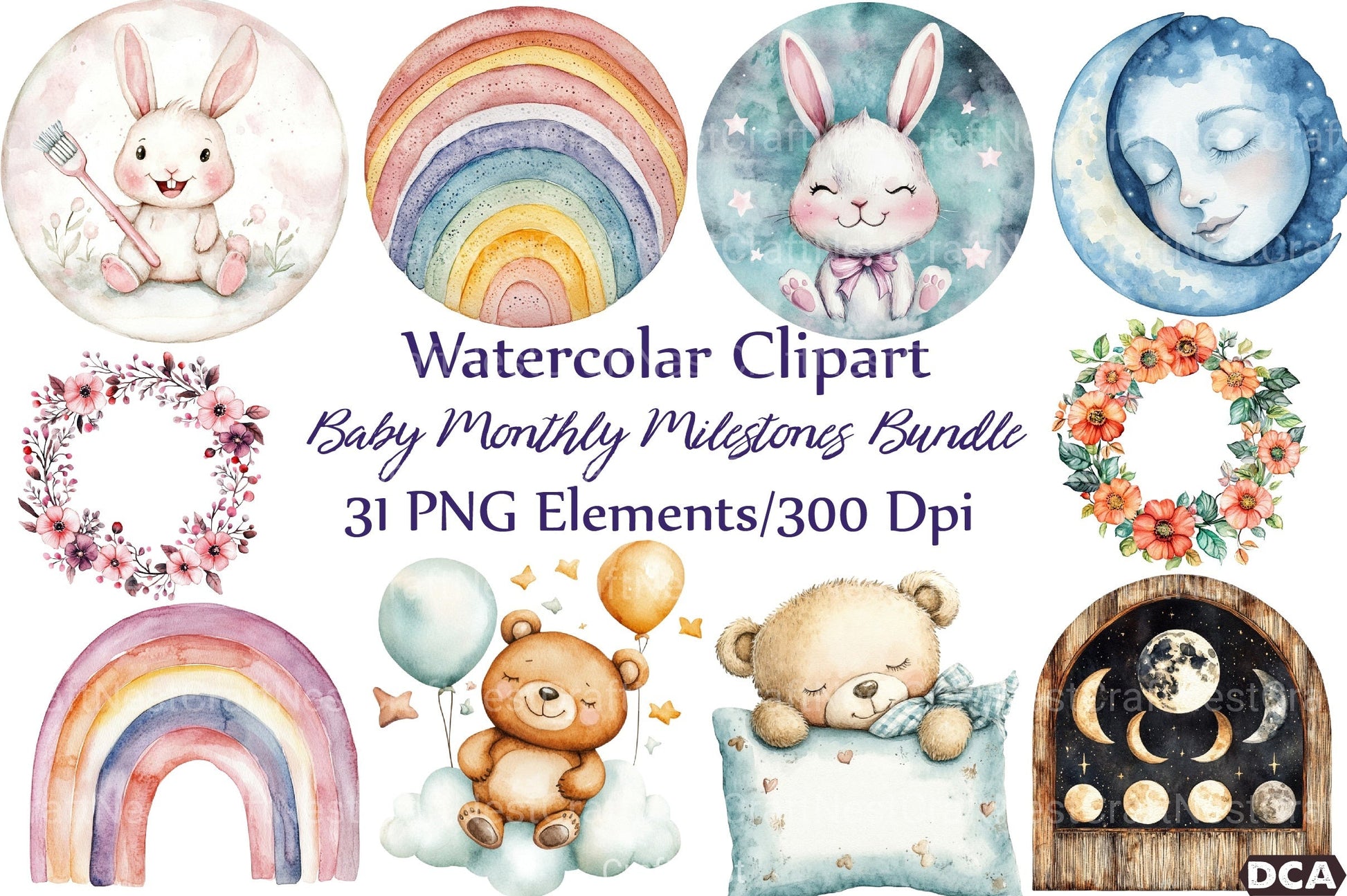 Baby Monthly Milestones Clipart Bundle - CraftNest - Digital Crafting and Art