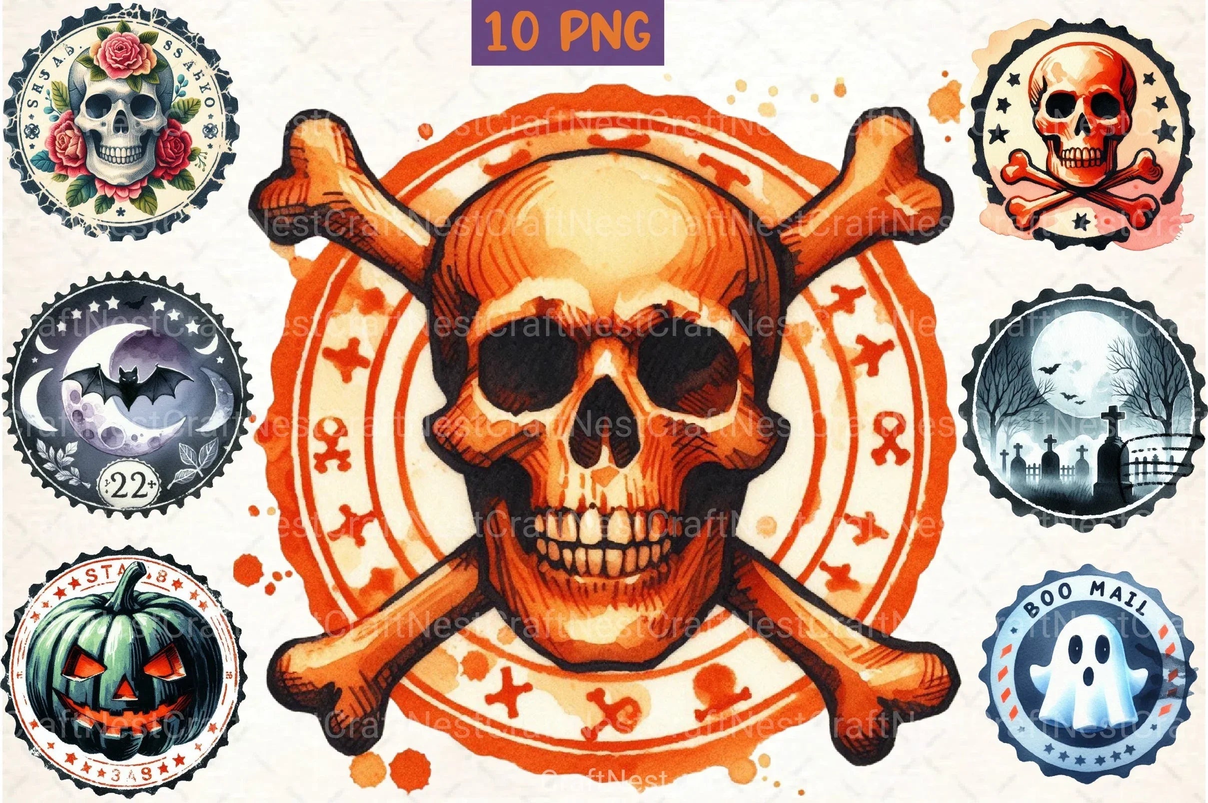 Halloween Round Stamp Clipart Bundle - CraftNest - Digital Crafting and Art