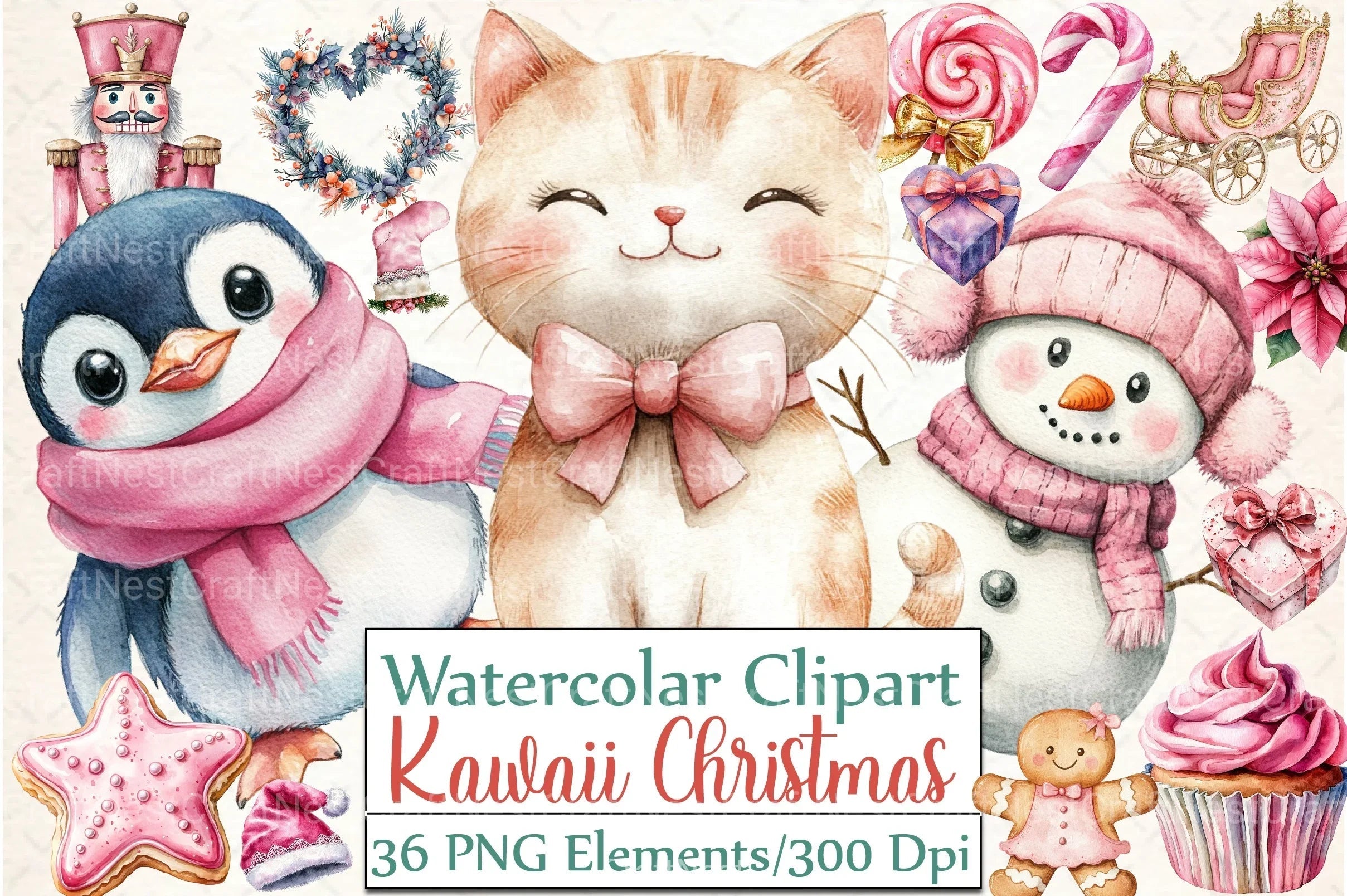 Kawaii Coquette Christmas Clipart Bundle - CraftNest - Digital Crafting and Art