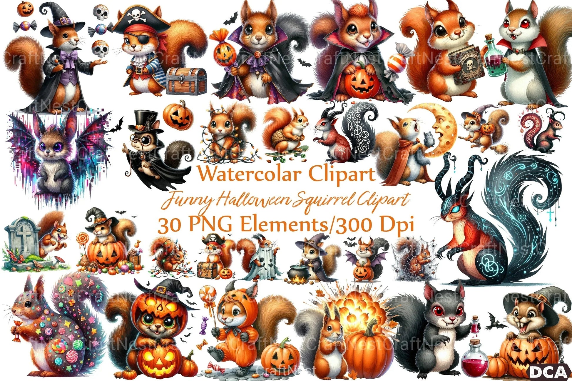 Funny Halloween Squirrel Clipart Bundle - CraftNest - Digital Crafting and Art