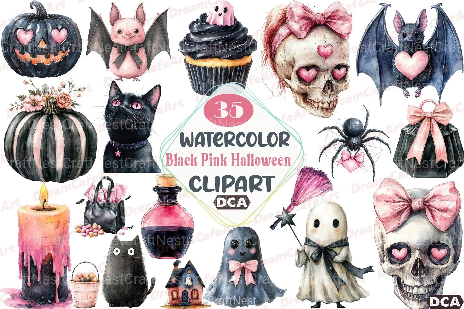Black Pink Halloween Clipart Bundle - CraftNest - Digital Crafting and Art