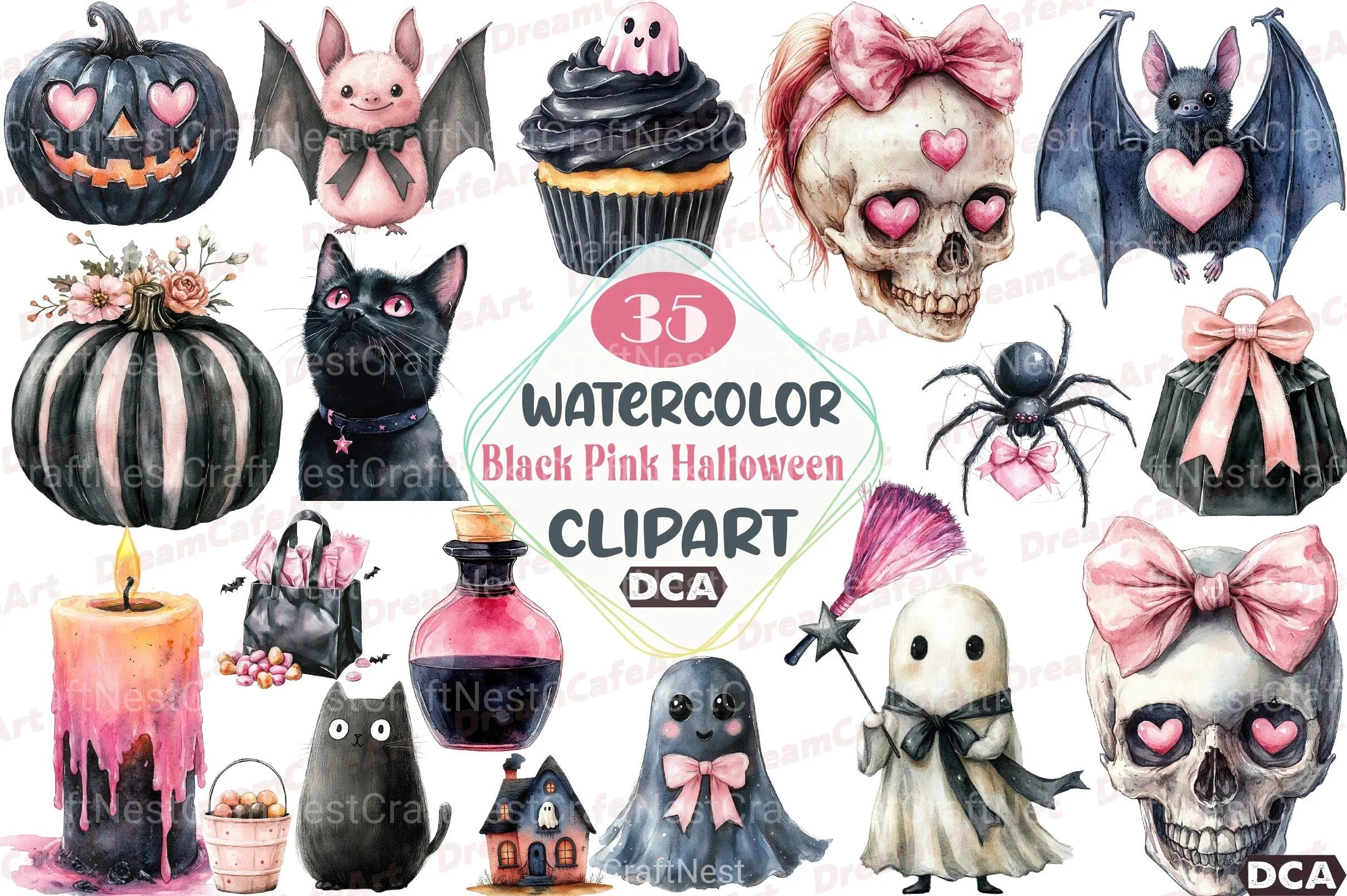 Black Pink Halloween Clipart Bundle - CraftNest - Digital Crafting and Art