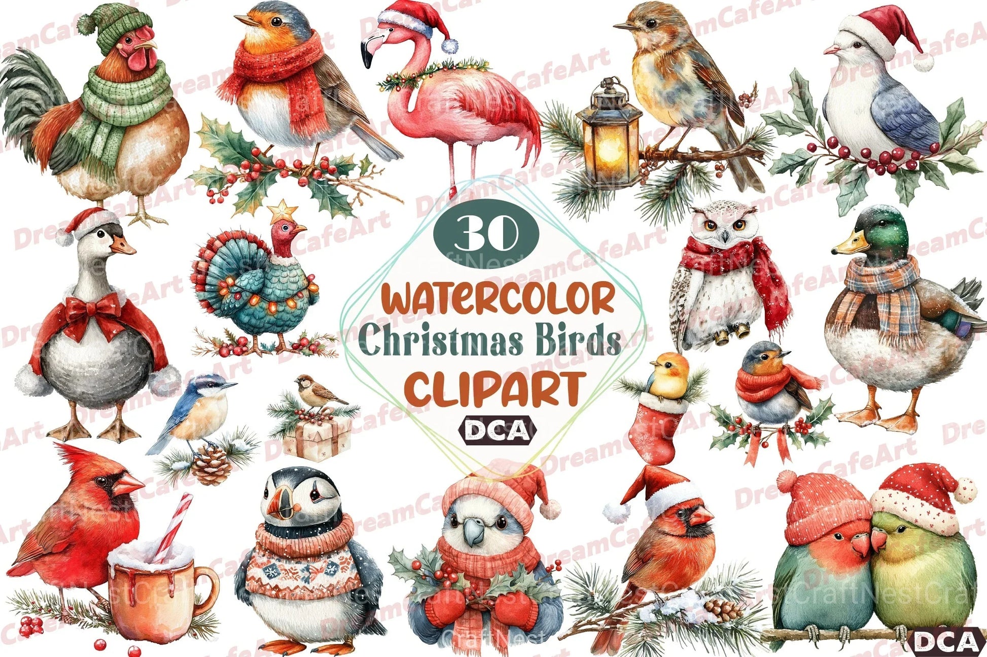 Christmas Birds Clipart Bundle 2 - CraftNest - Digital Crafting and Art