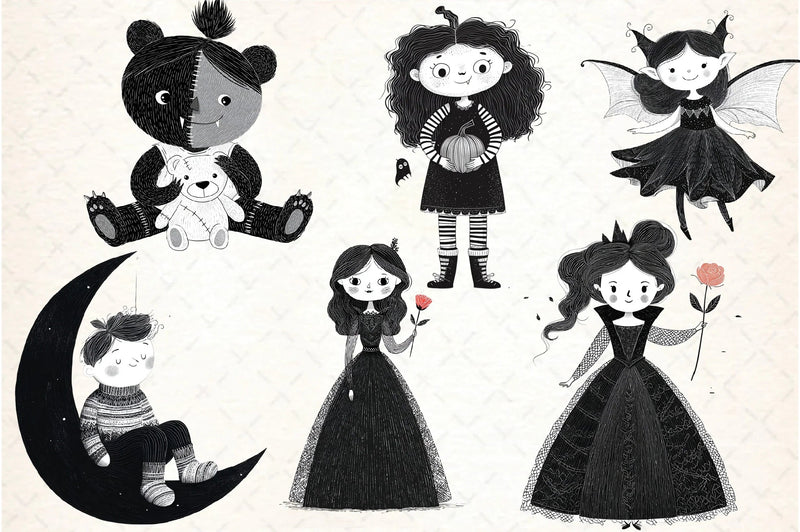 Whimsical Gothic Vampire Dolls Clipart Bundle - CraftNest - Digital Crafting and Art