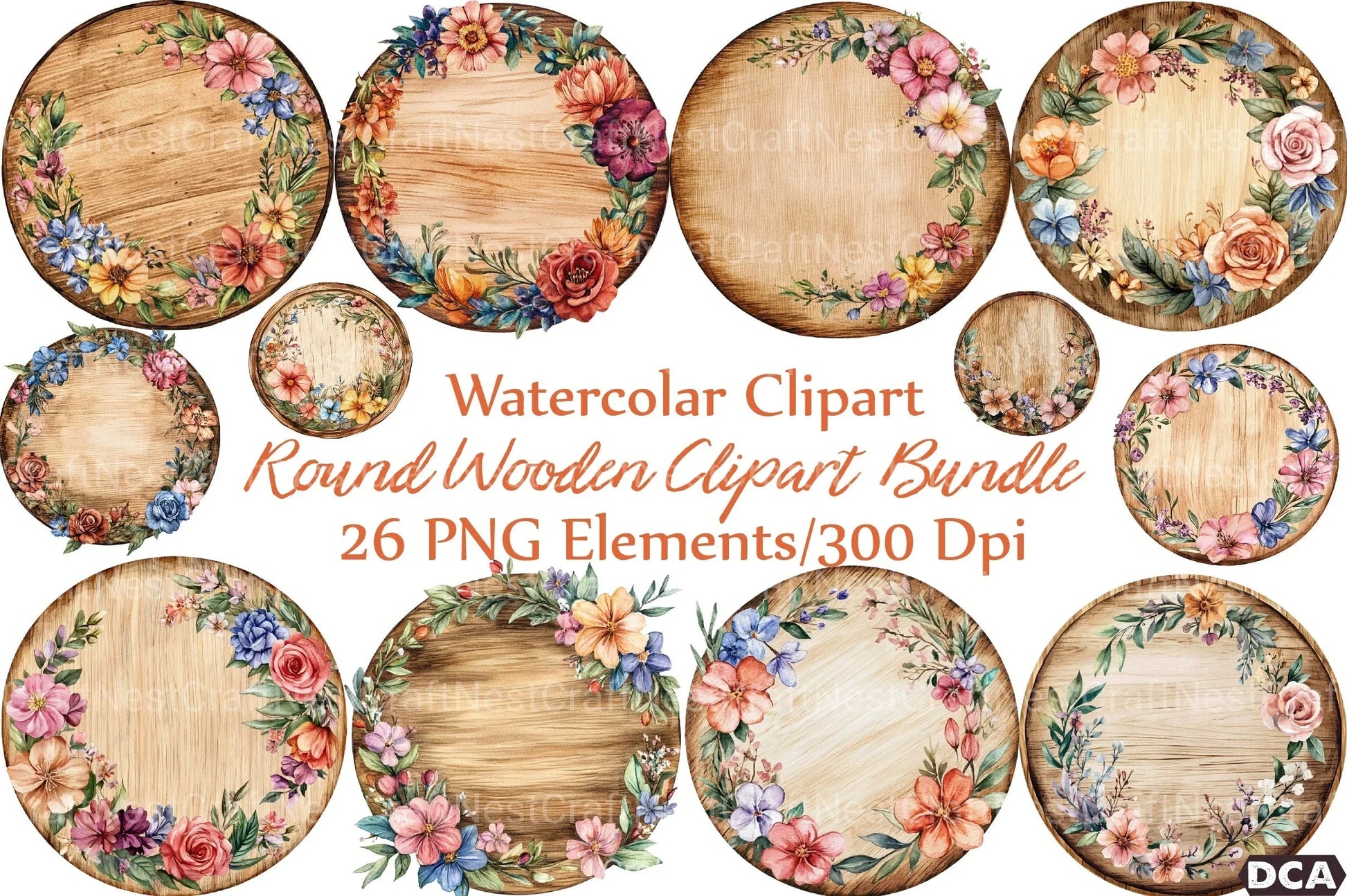 Round Wooden Clipart Bundle - CraftNest - Digital Crafting and Art