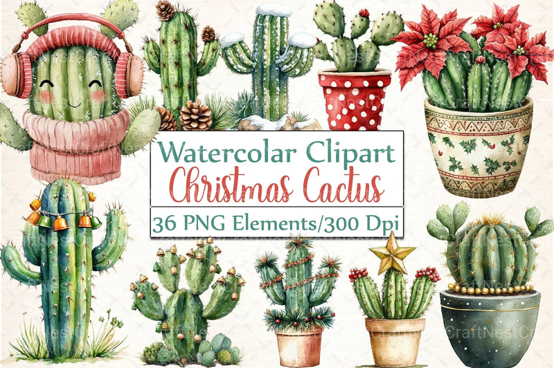 Christmas Cactus Clipart Bundle 145 - CraftNest - Digital Crafting and Art