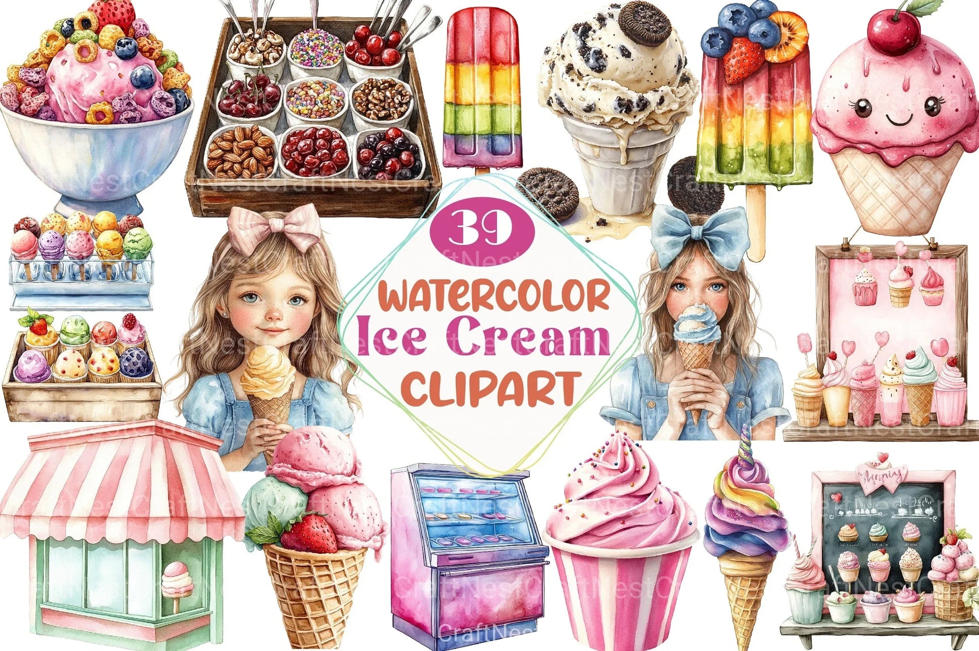 Ice Cream Shop Clipart Bundle - CraftNest - Digital Crafting and Art