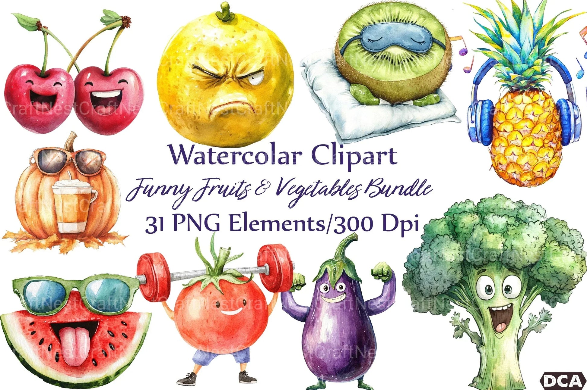 Funny Fruits & Vegetables Clipart Bundle 1 - CraftNest - Digital Crafting and Art