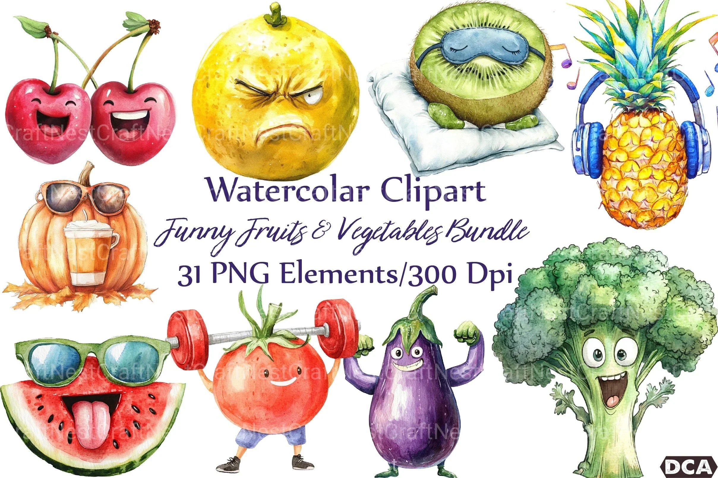 Funny Fruits & Vegetables Clipart Bundle 1 - CraftNest - Digital Crafting and Art