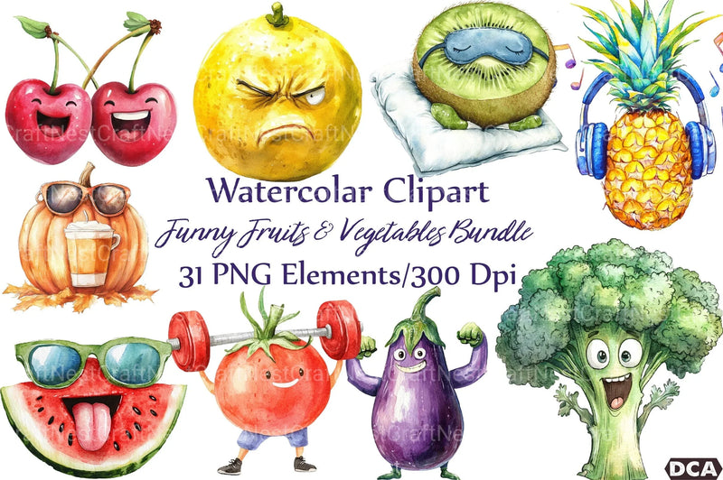Funny Fruits & Vegetables Clipart Bundle 1 - CraftNest - Digital Crafting and Art