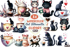 Cat Silhouette Coffee Clipart Bundle 33 - CraftNest - Digital Crafting and Art