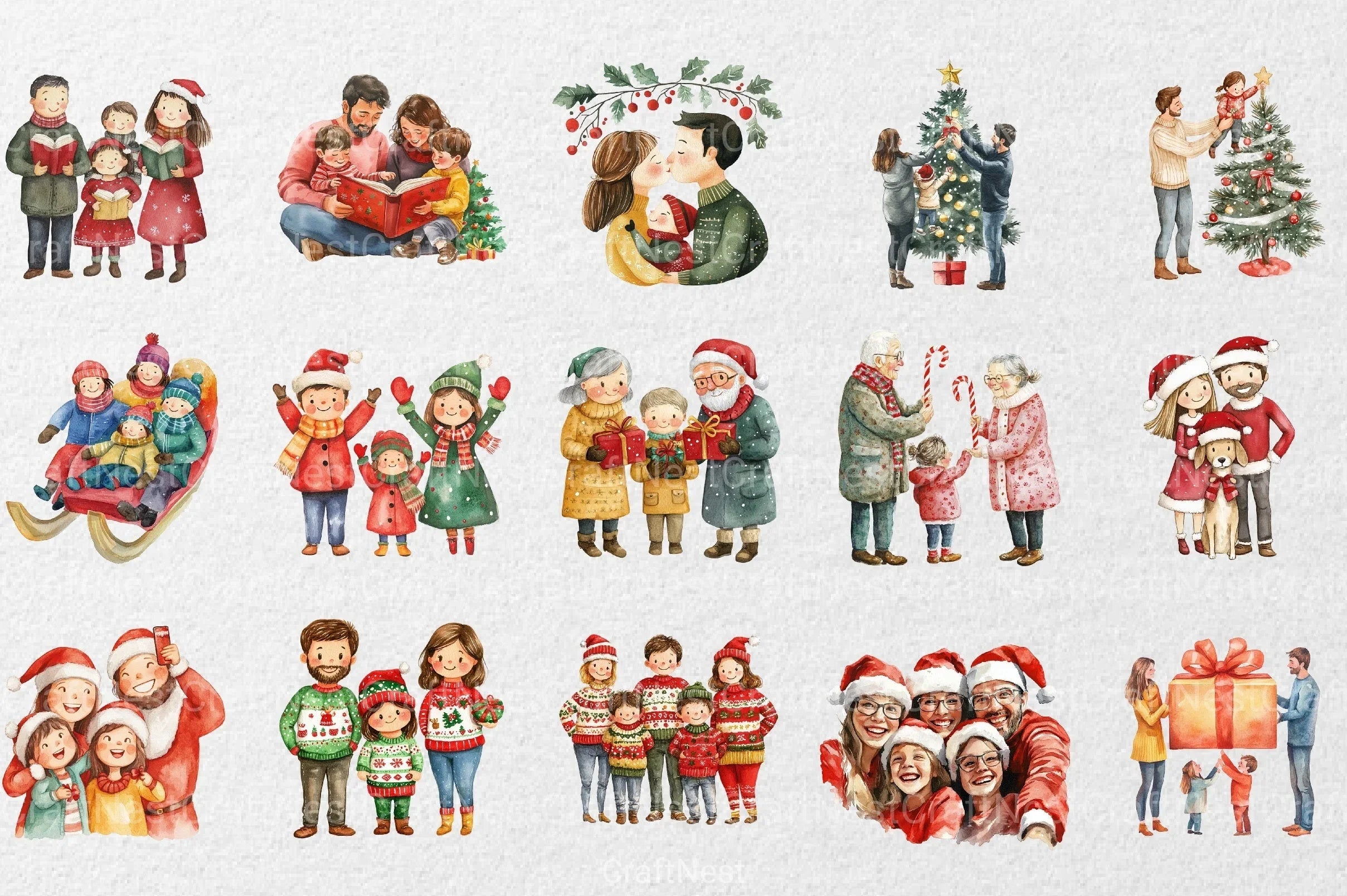 Christmas Family Clipart Bundle 3 - CraftNest - Digital Crafting and Art