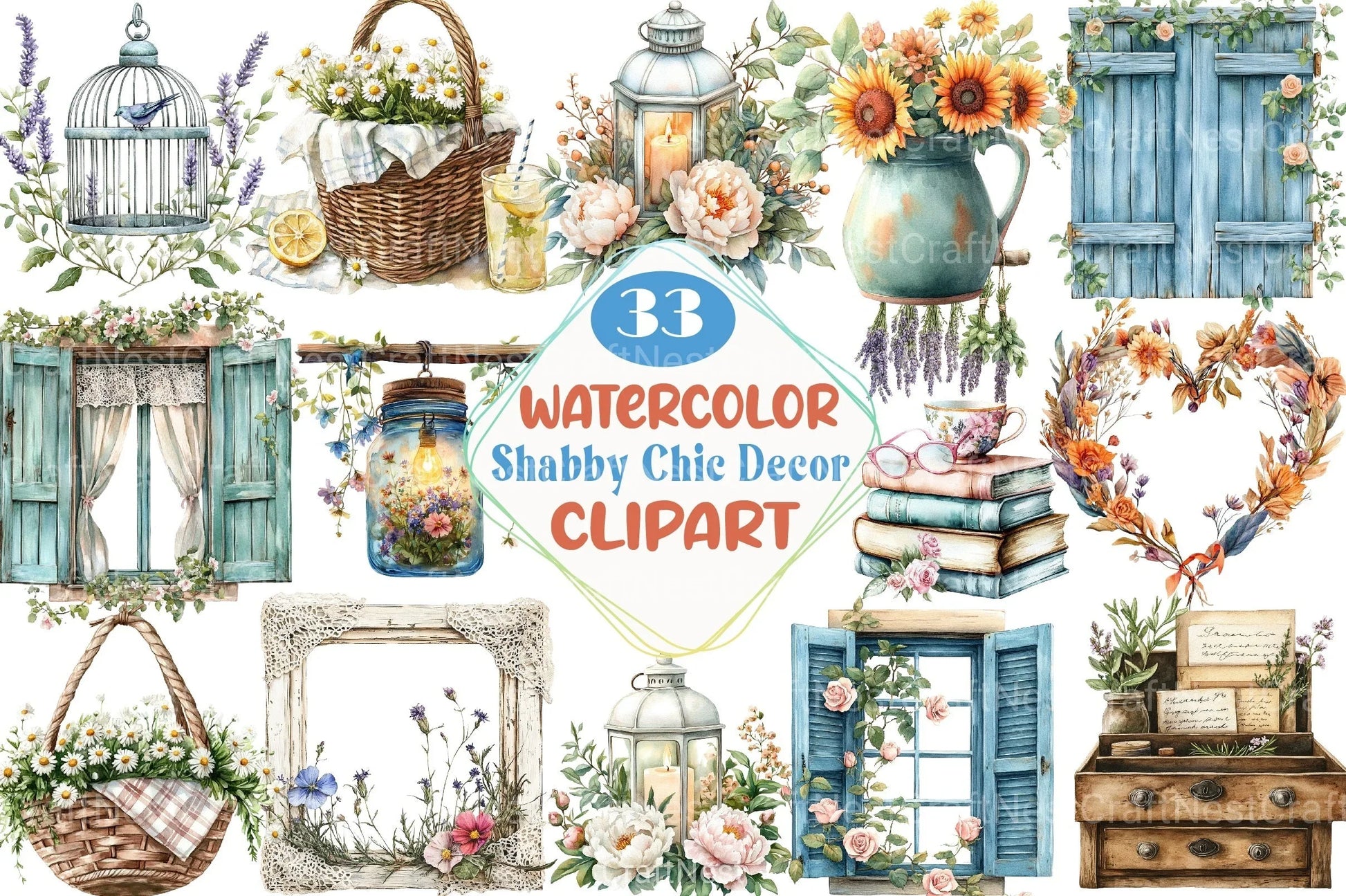 Summer Shabby Chic Decor Clipart Bundle - CraftNest - Digital Crafting and Art