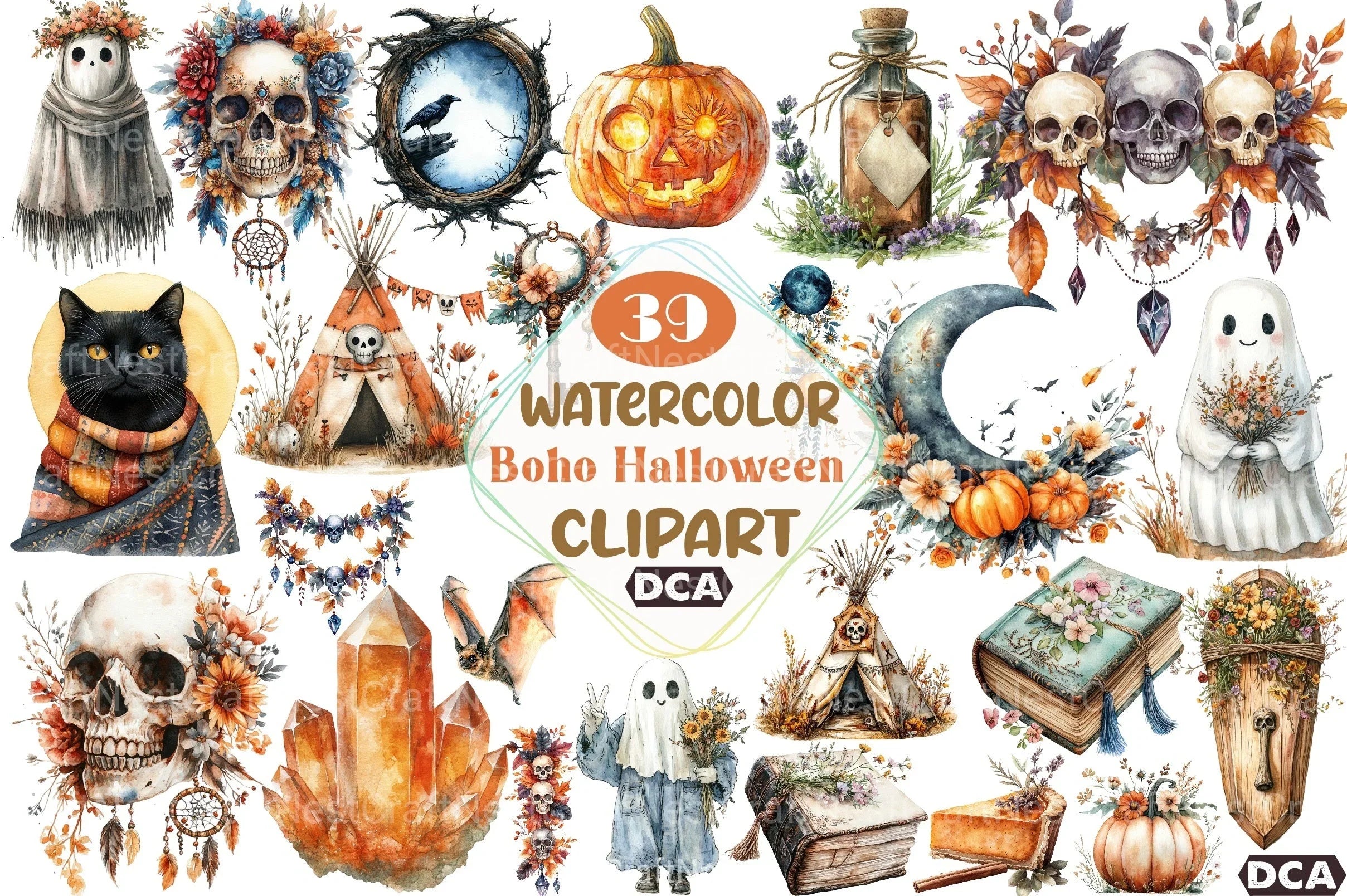 Boho Halloween Clipart Bundle 1 - CraftNest - Digital Crafting and Art