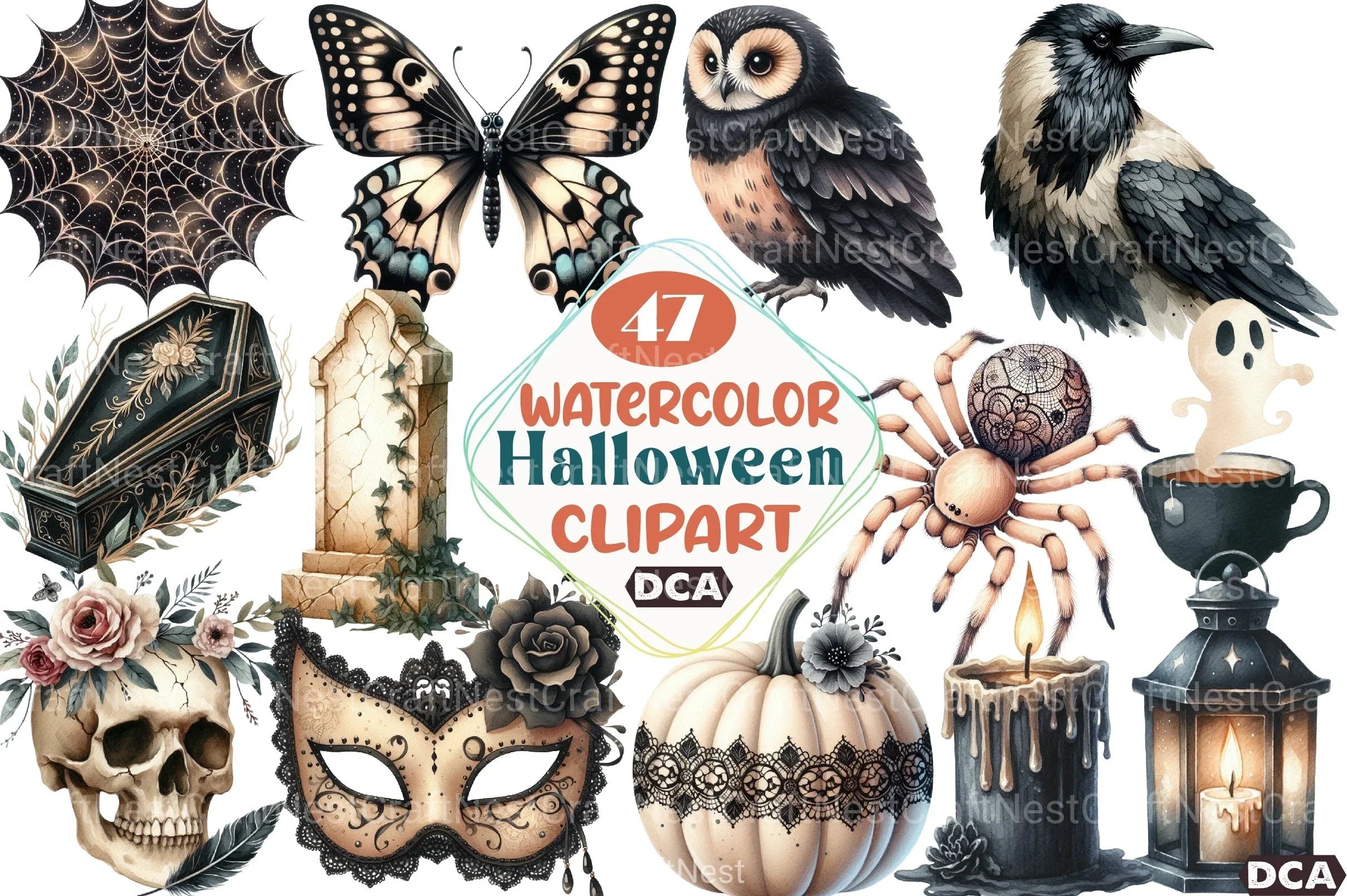 Beige & Black Halloween Clipart Bundle 4 - CraftNest - Digital Crafting and Art