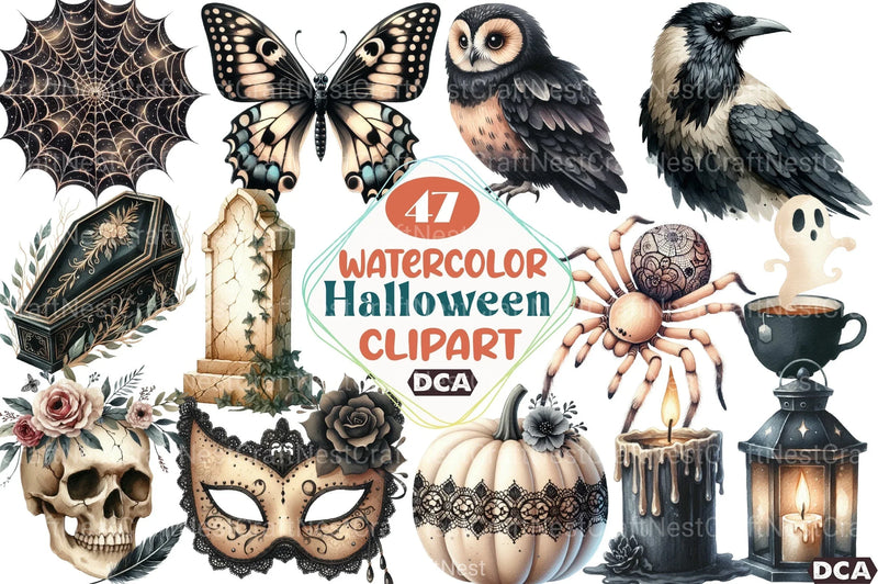 Beige & Black Halloween Clipart Bundle 4 - CraftNest - Digital Crafting and Art
