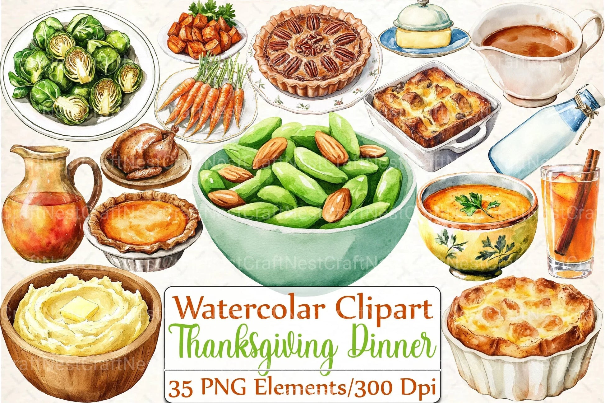 Rustic Thanksgiving Dinner Clipart Bundle - CraftNest - Digital Crafting and Art