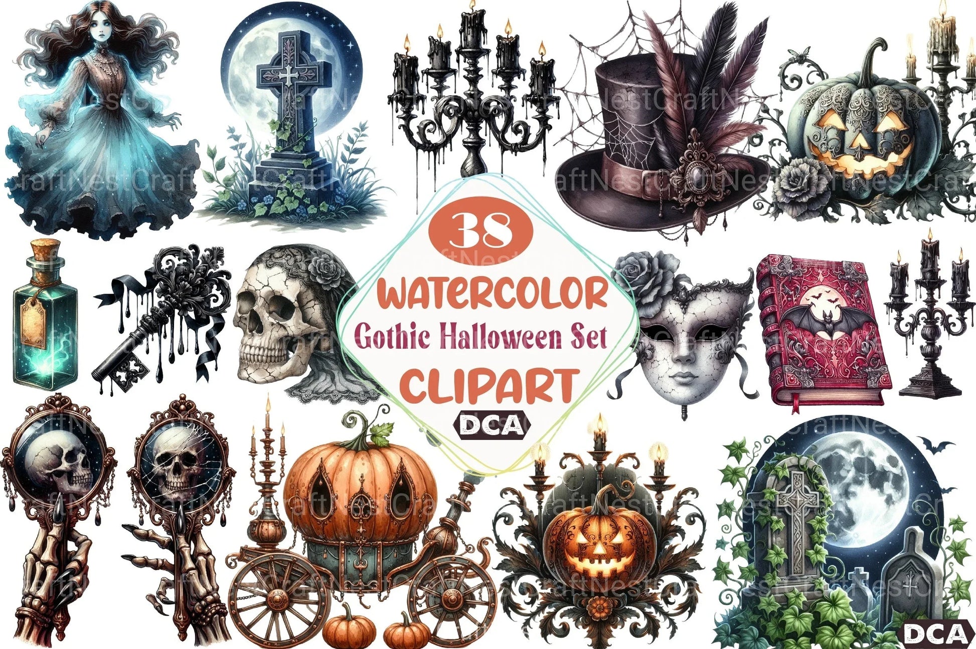 Antique Gothic Halloween Clipart Bundle 44 - CraftNest - Digital Crafting and Art