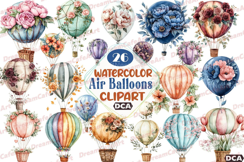 Floral Hot Air Balloons Clipart Bundle - CraftNest - Digital Crafting and Art