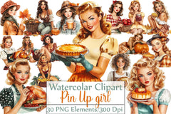 Thanksgiving Pin-Up Girl Clipart Bundle - CraftNest - Digital Crafting and Art