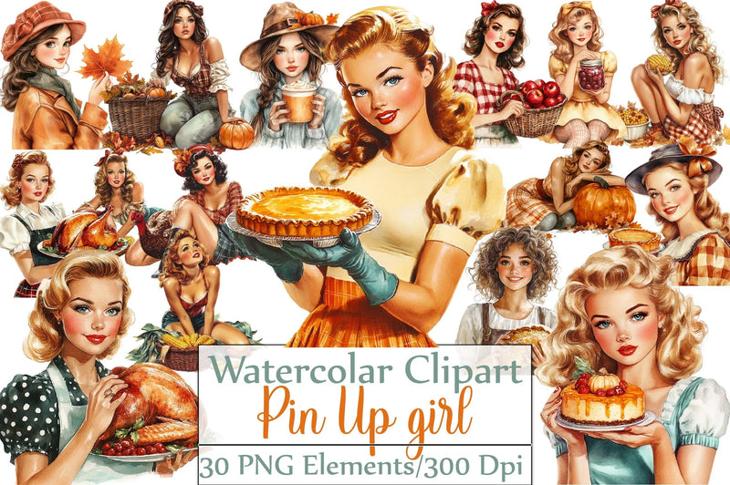 Thanksgiving Pin-Up Girl Clipart Bundle - CraftNest - Digital Crafting and Art