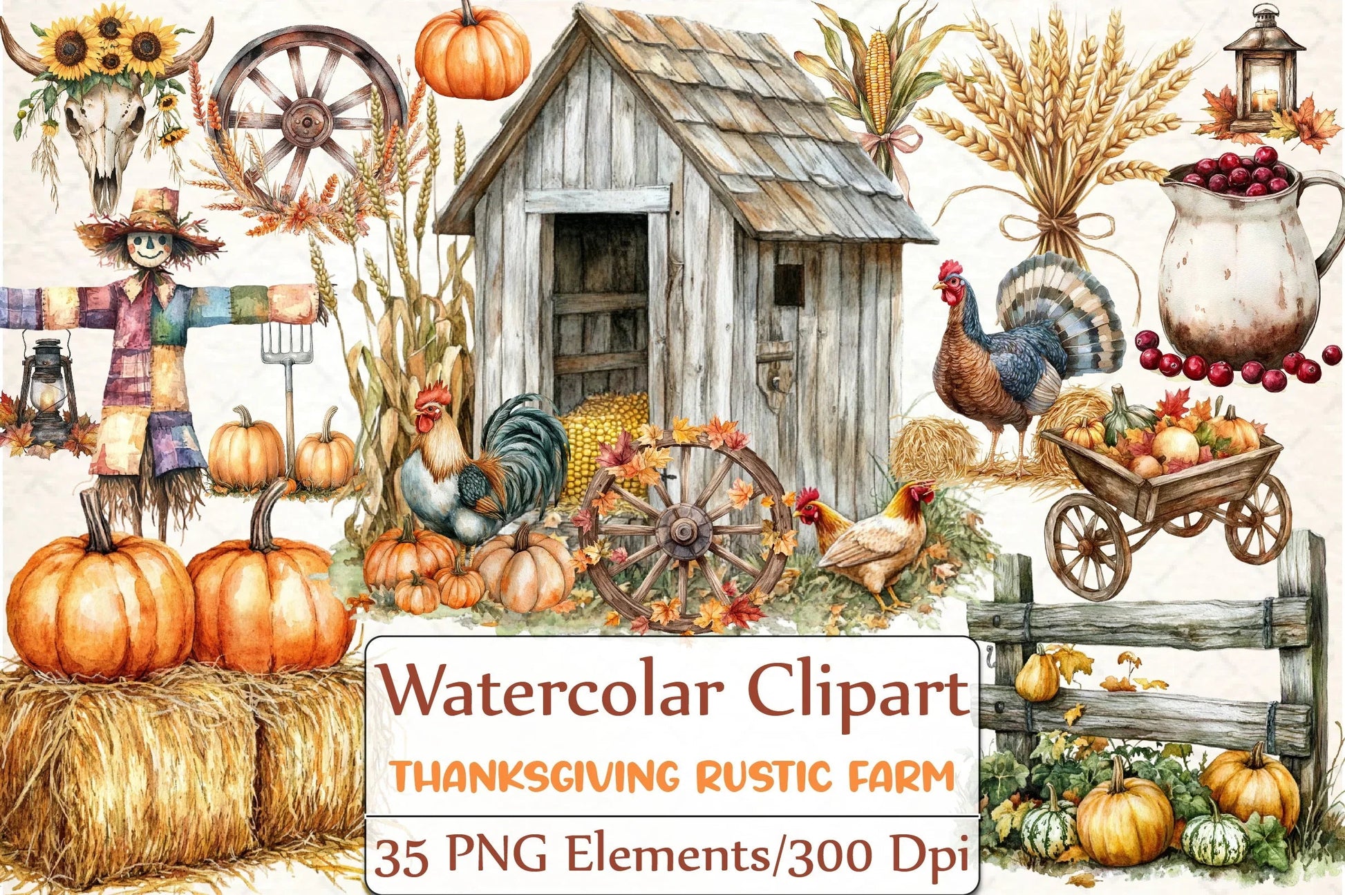 Rustic Farm Thanksgiving Clipart Bundle - CraftNest - Digital Crafting and Art