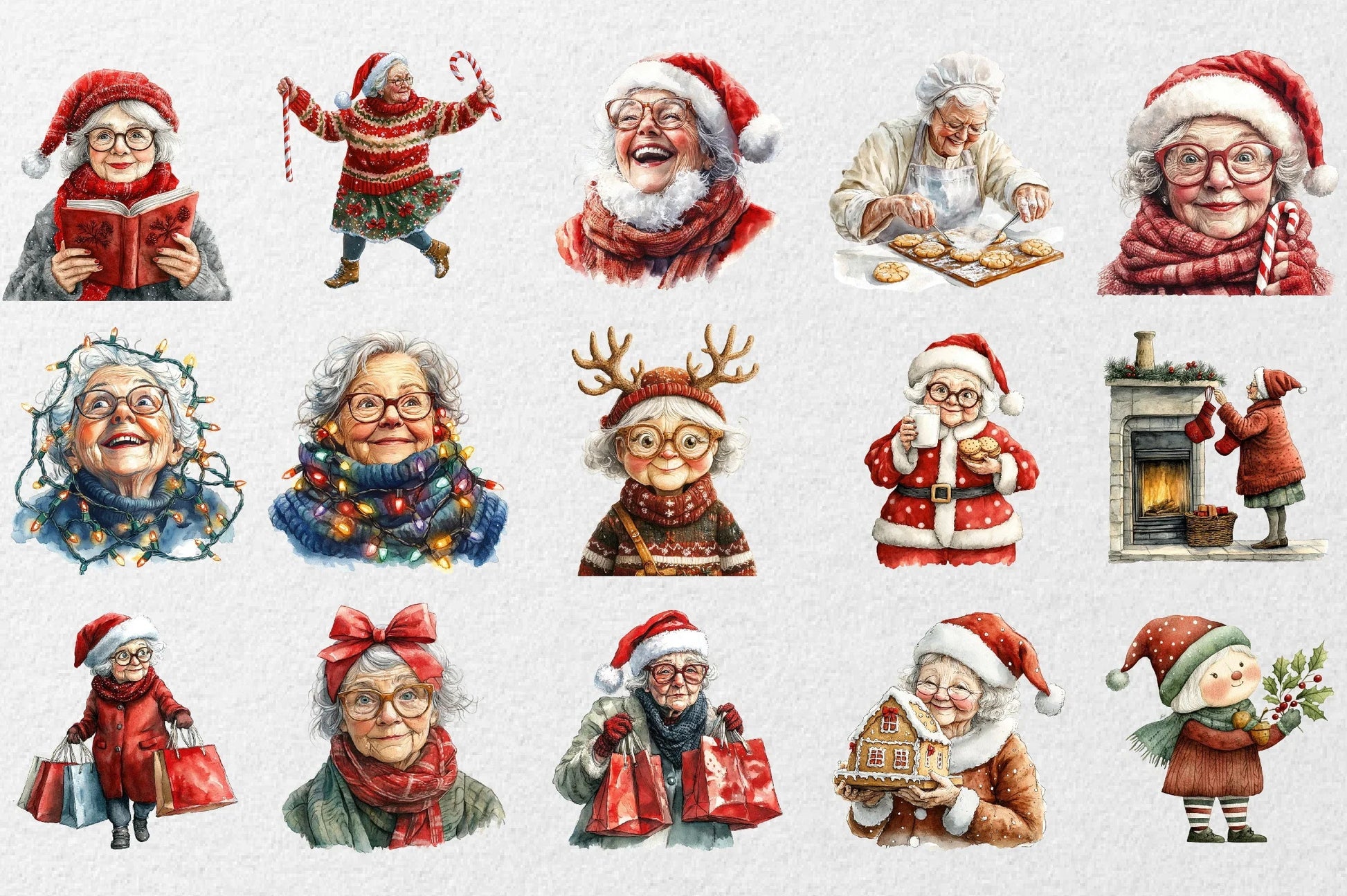 Funny Old Lady Christmas Clipart Bundle - CraftNest - Digital Crafting and Art