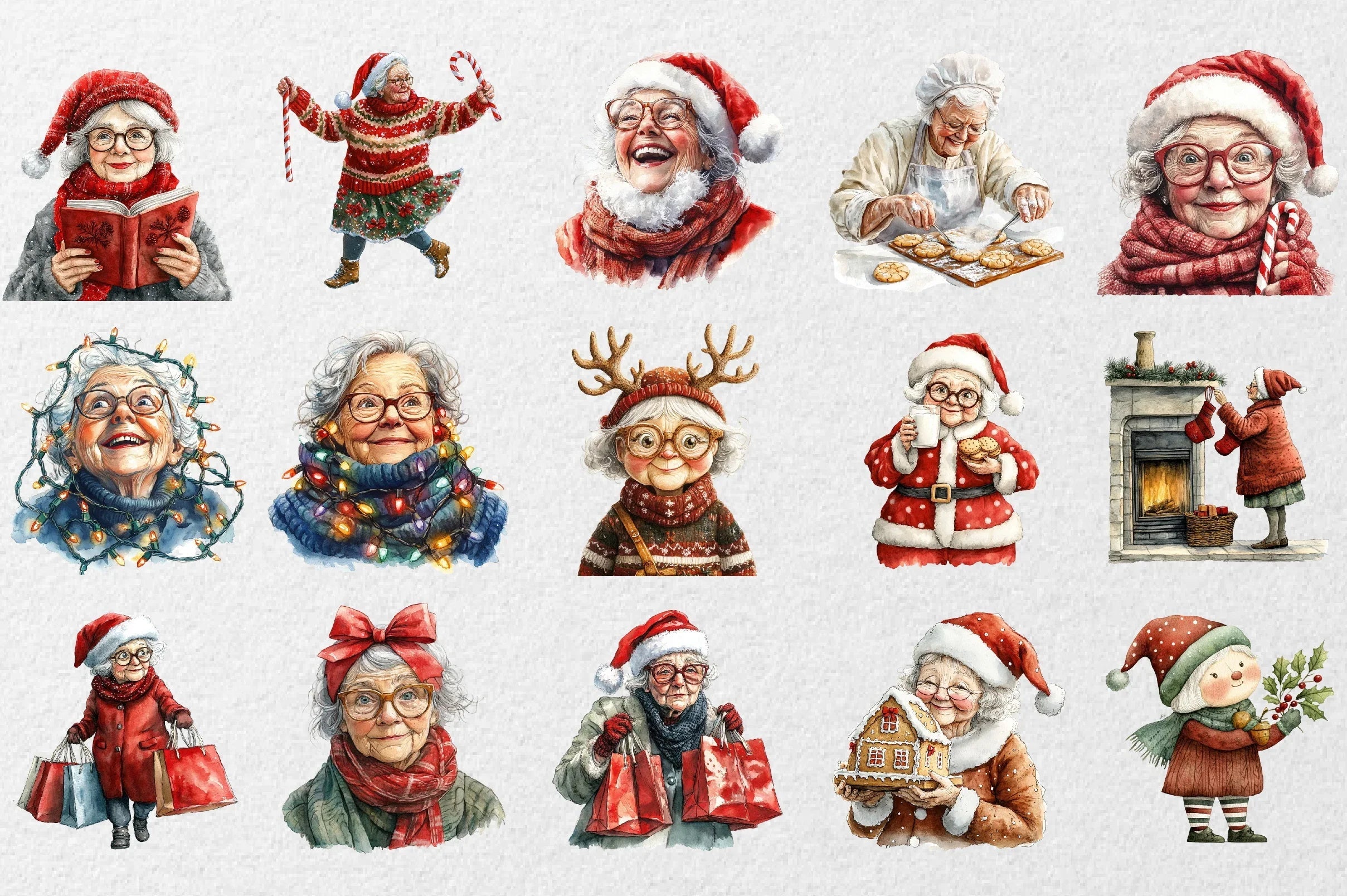 Funny Old Lady Christmas Clipart Bundle - CraftNest - Digital Crafting and Art