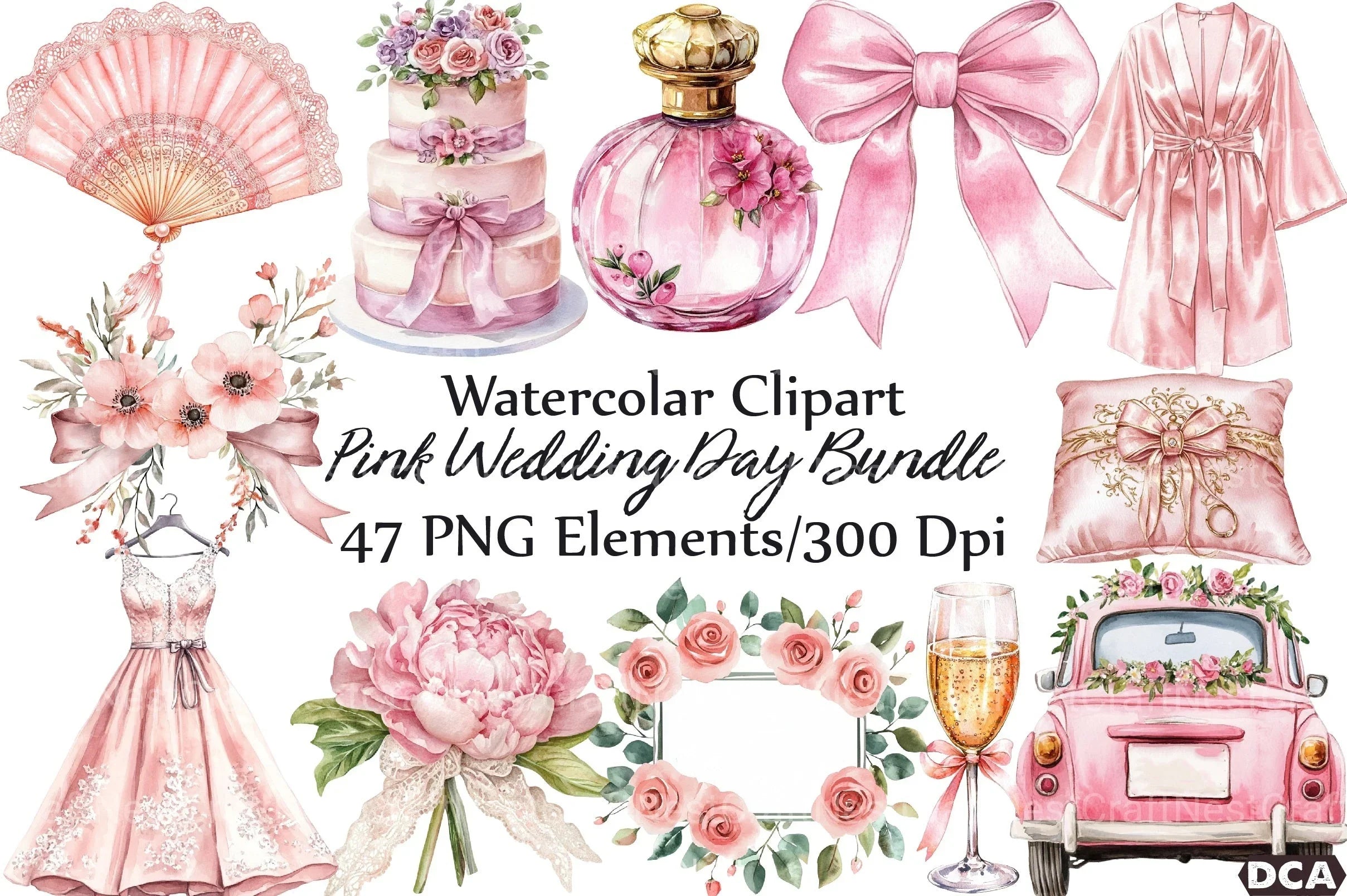 Pink Wedding Day Clipart Bundle - CraftNest - Digital Crafting and Art