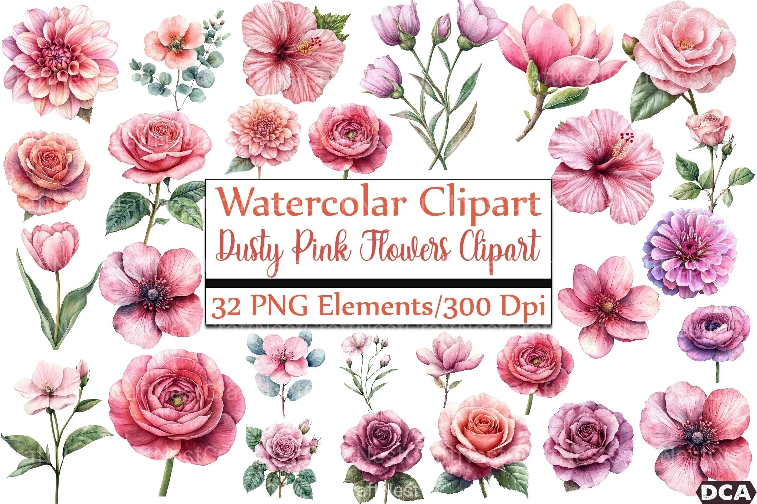 Dusty Pink Flowers Clipart Bundle 1 - CraftNest - Digital Crafting and Art