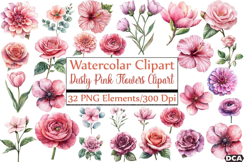 Dusty Pink Flowers Clipart Bundle 1 - CraftNest - Digital Crafting and Art